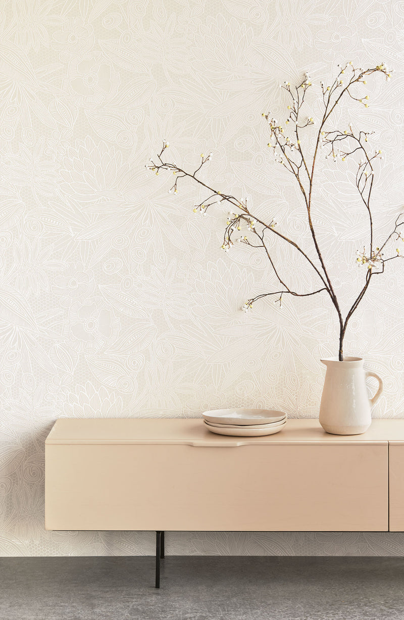 340110 Floral Lace White Gilded Wallpaper by Eijffinger