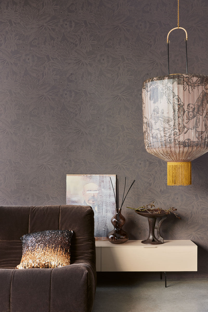 340115 Floral Lace Purple Gilded Wallpaper by Eijffinger