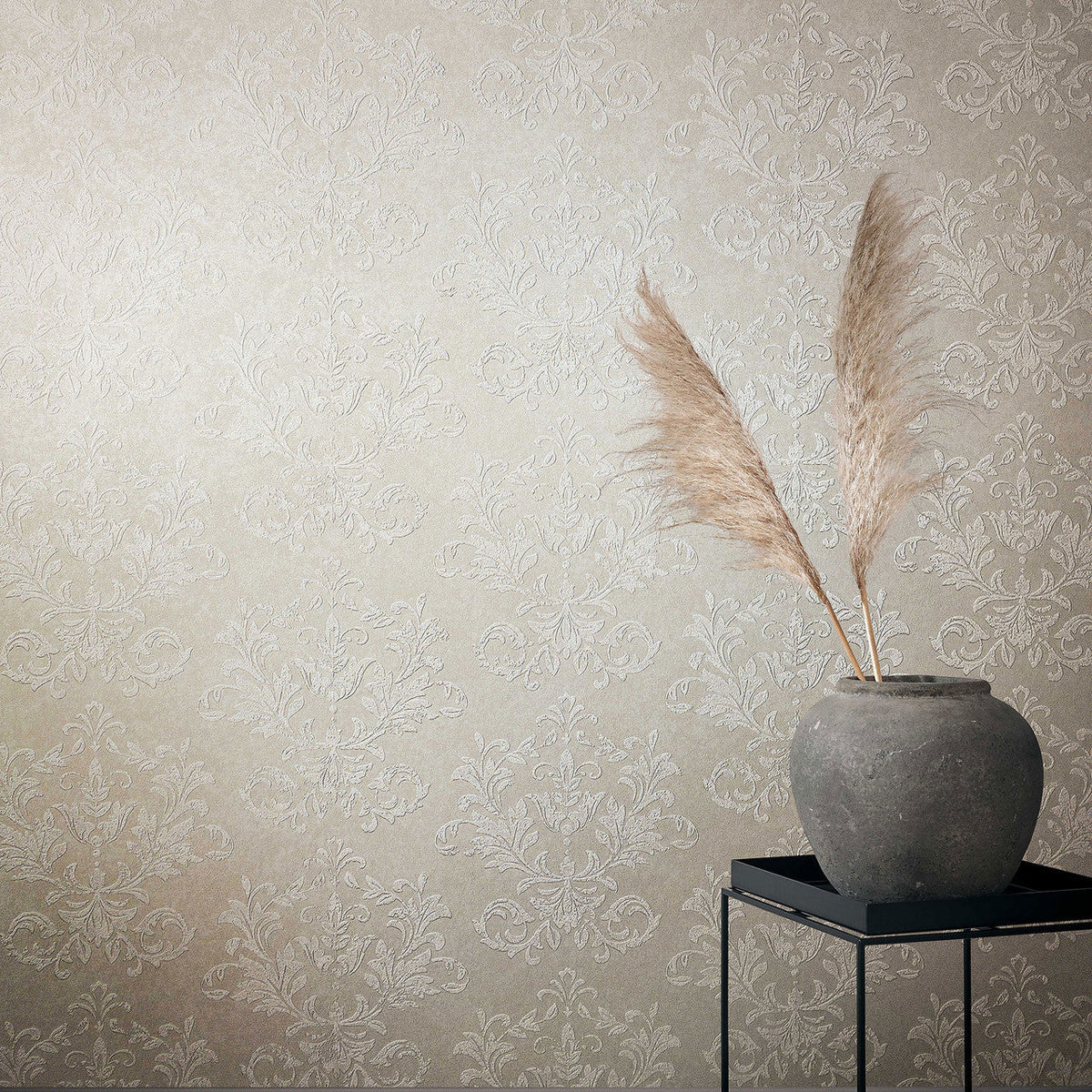 34011 Damask The New Design Book Beige and White Wallpaper By Galerie