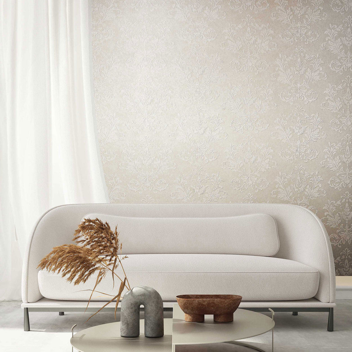 34011 Damask The New Design Book Beige and White Wallpaper By Galerie
