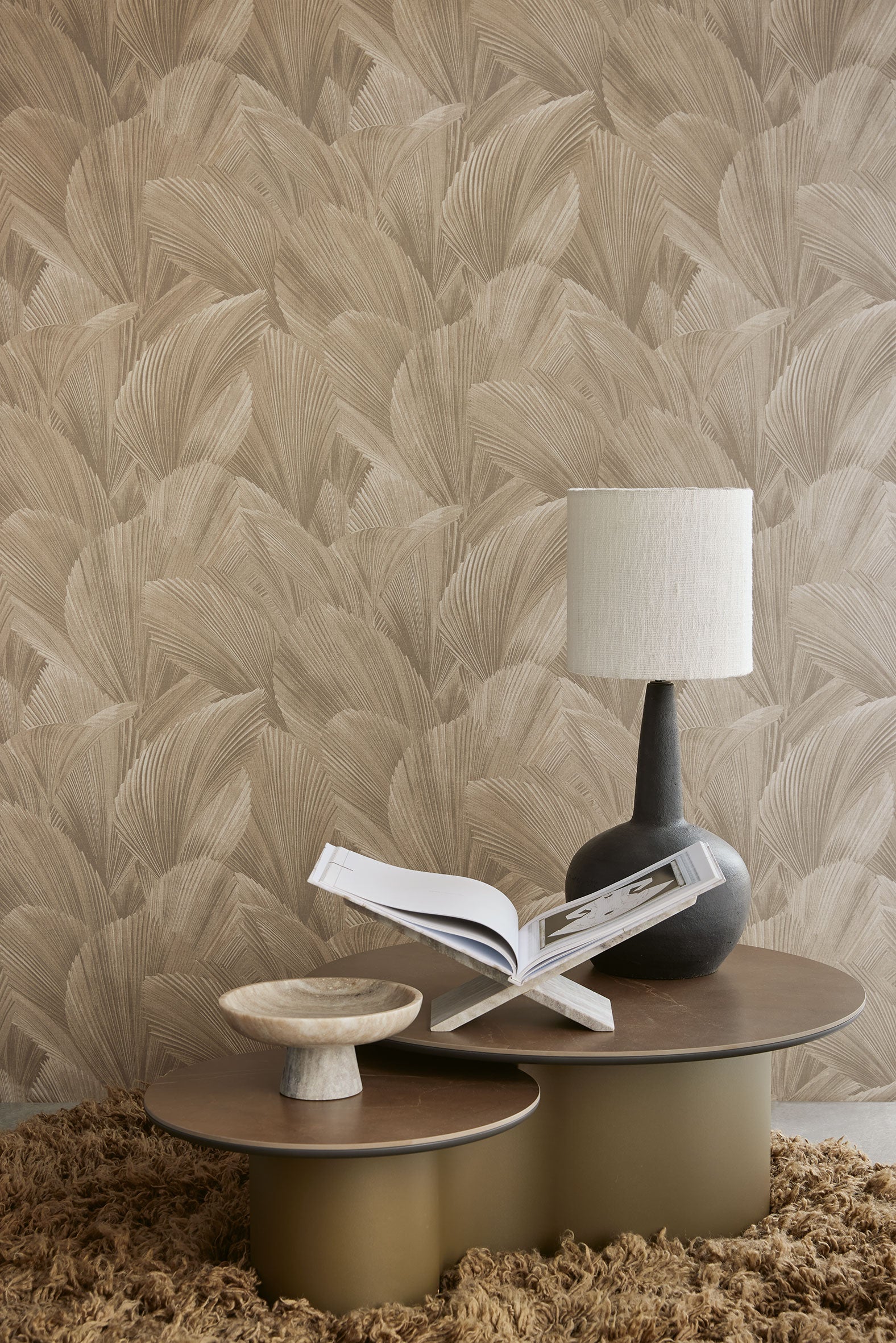 340121 Abstract Leaves Taupe Gilded Wallpaper by Eijffinger