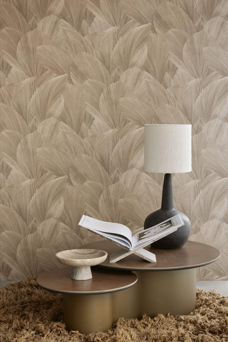 340121 Abstract Leaves Taupe Gilded Wallpaper by Eijffinger