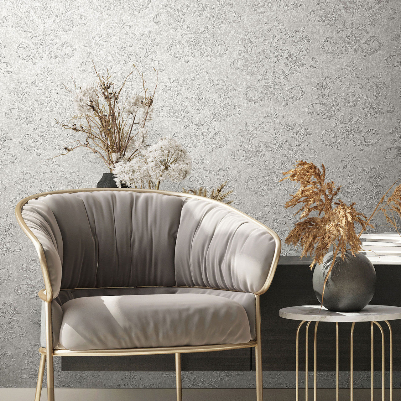 34012 Damask The New Design Book Greige Wallpaper By Galerie