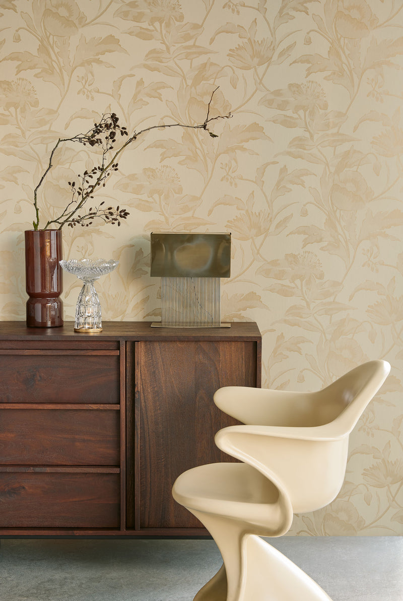 340132 Meandering Floral Gold Sand Gilded Wallpaper by Eijffinger
