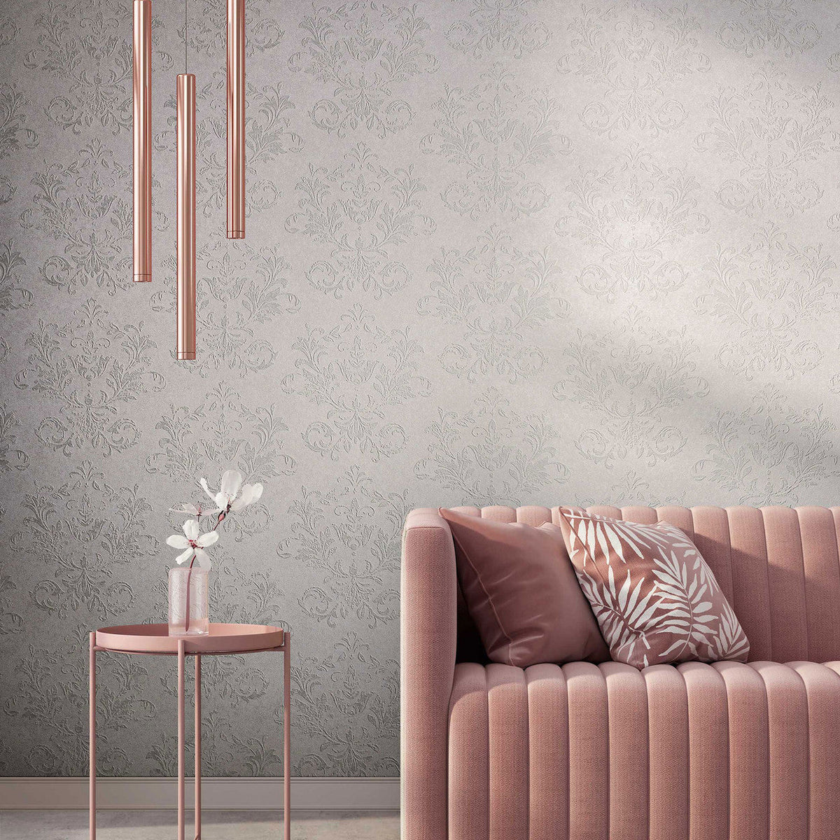 34013 Damask The New Design Book Rose and Grey Wallpaper By Galerie