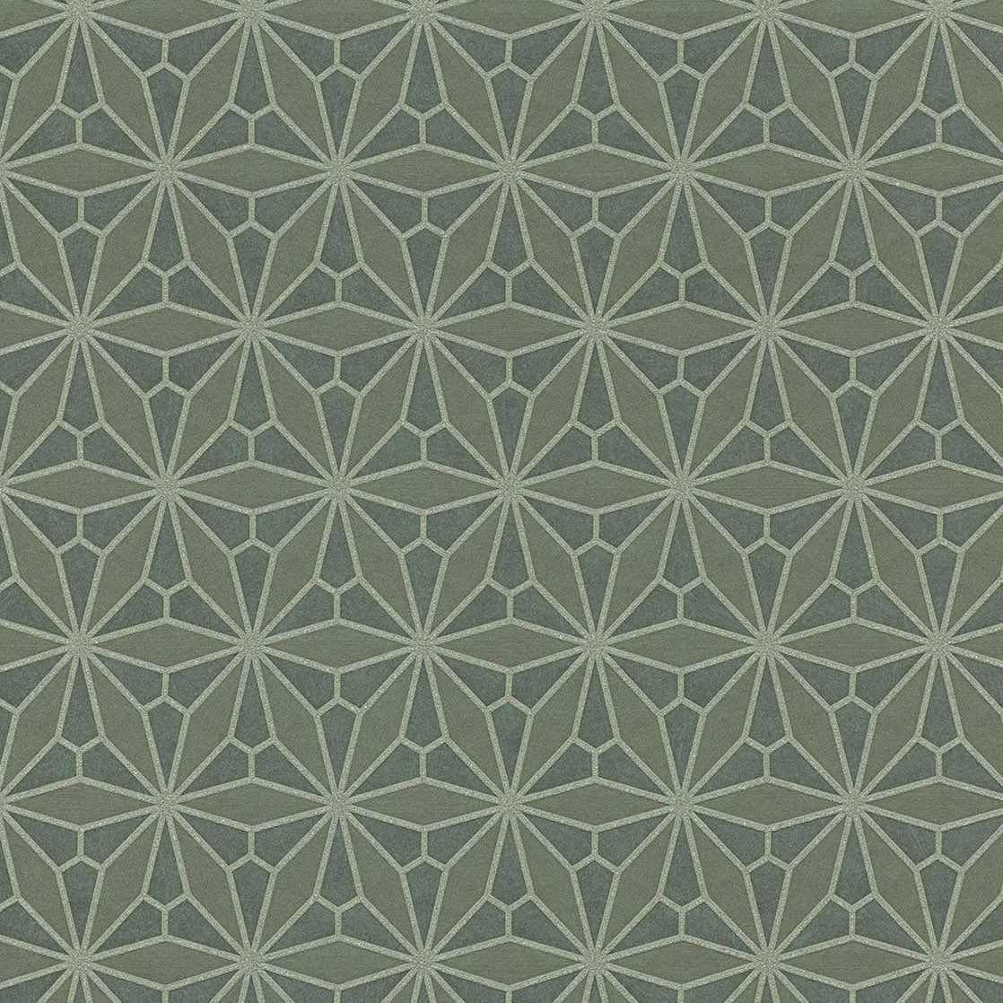340145 Geo Floral Green Gilded Wallpaper by Eijffinger