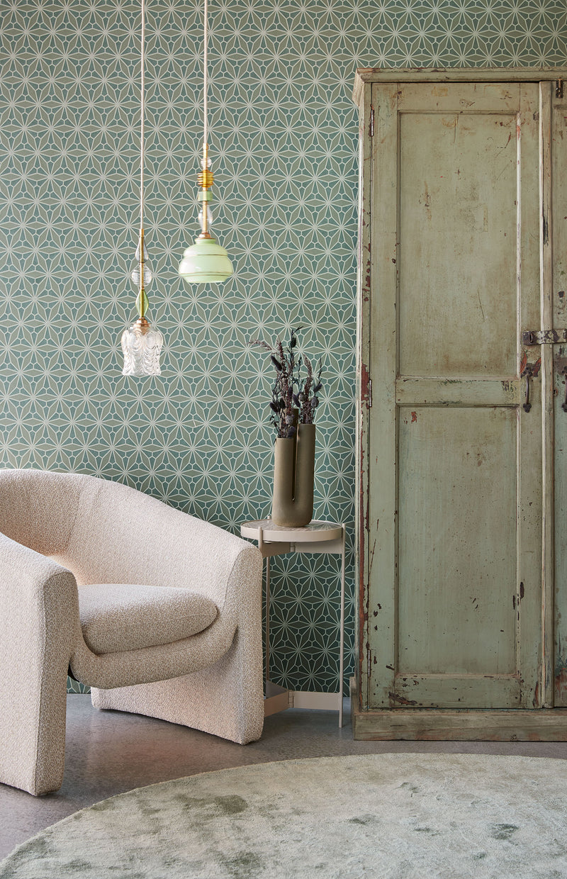 340145 Geo Floral Green Gilded Wallpaper by Eijffinger