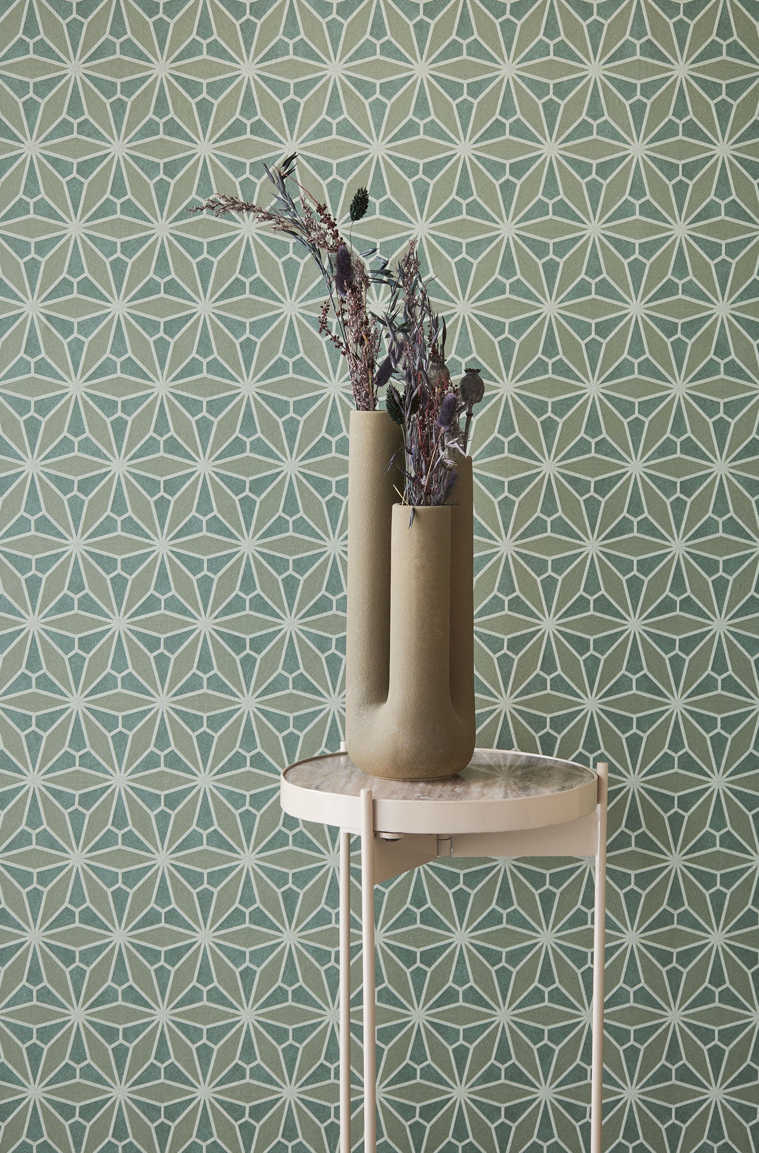 340145 Geo Floral Green Gilded Wallpaper by Eijffinger