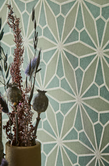 340145 Geo Floral Green Gilded Wallpaper by Eijffinger