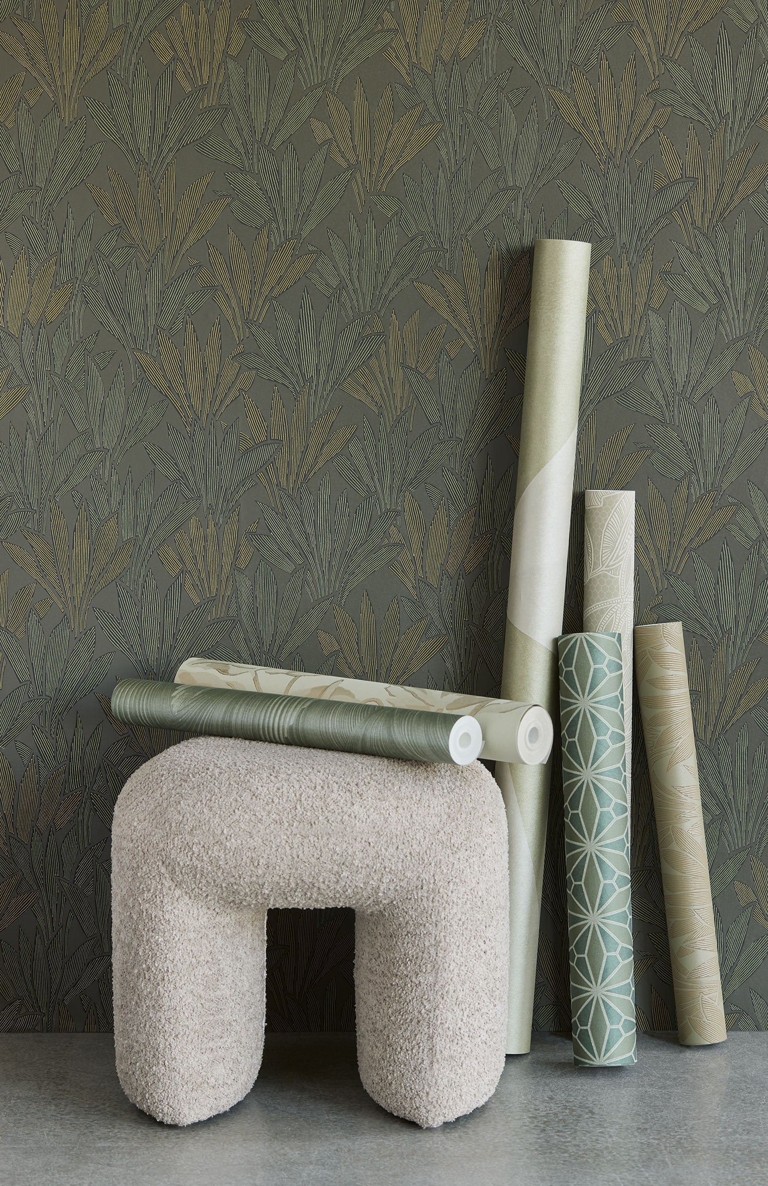 340145 Geo Floral Green Gilded Wallpaper by Eijffinger
