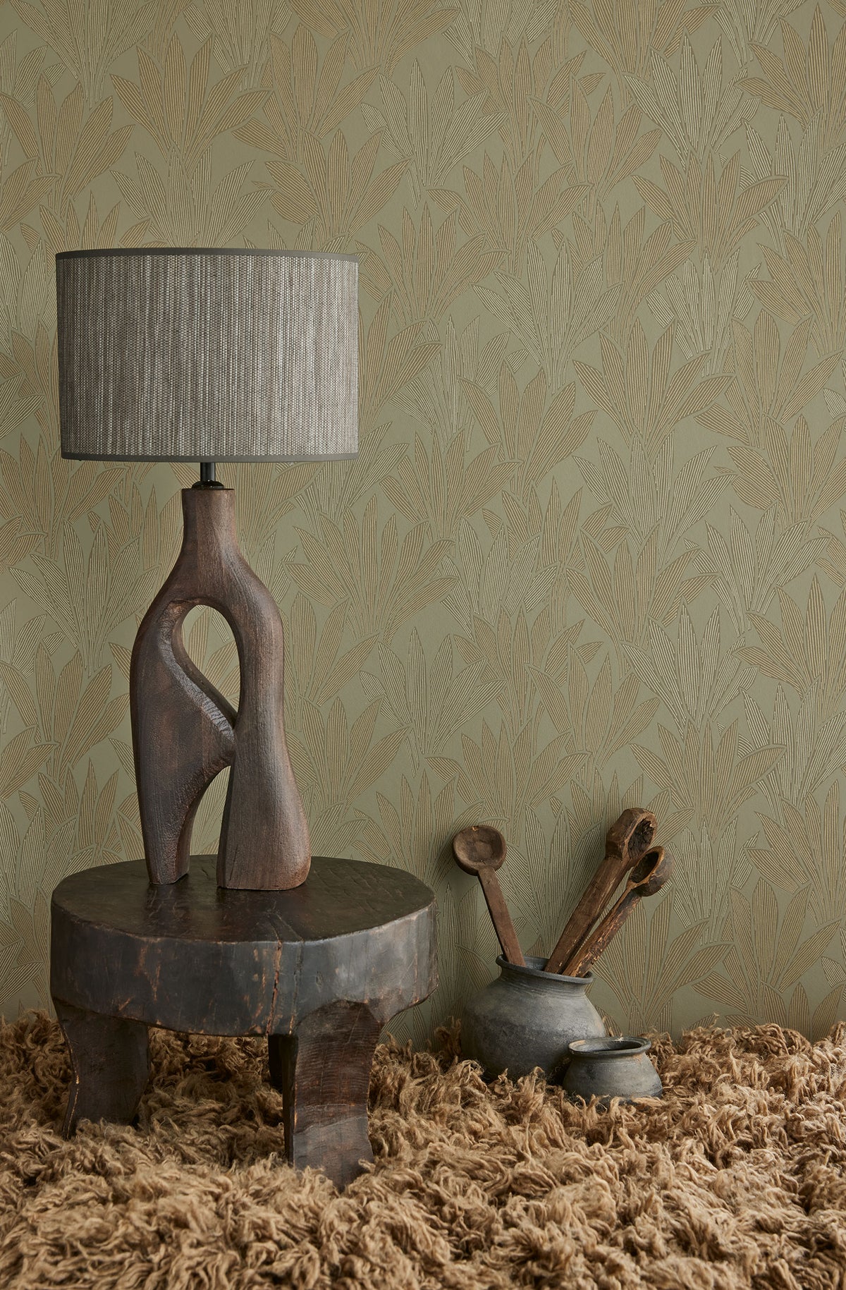 Abstract Palm Green Gilded Wallpaper by Eijffinger