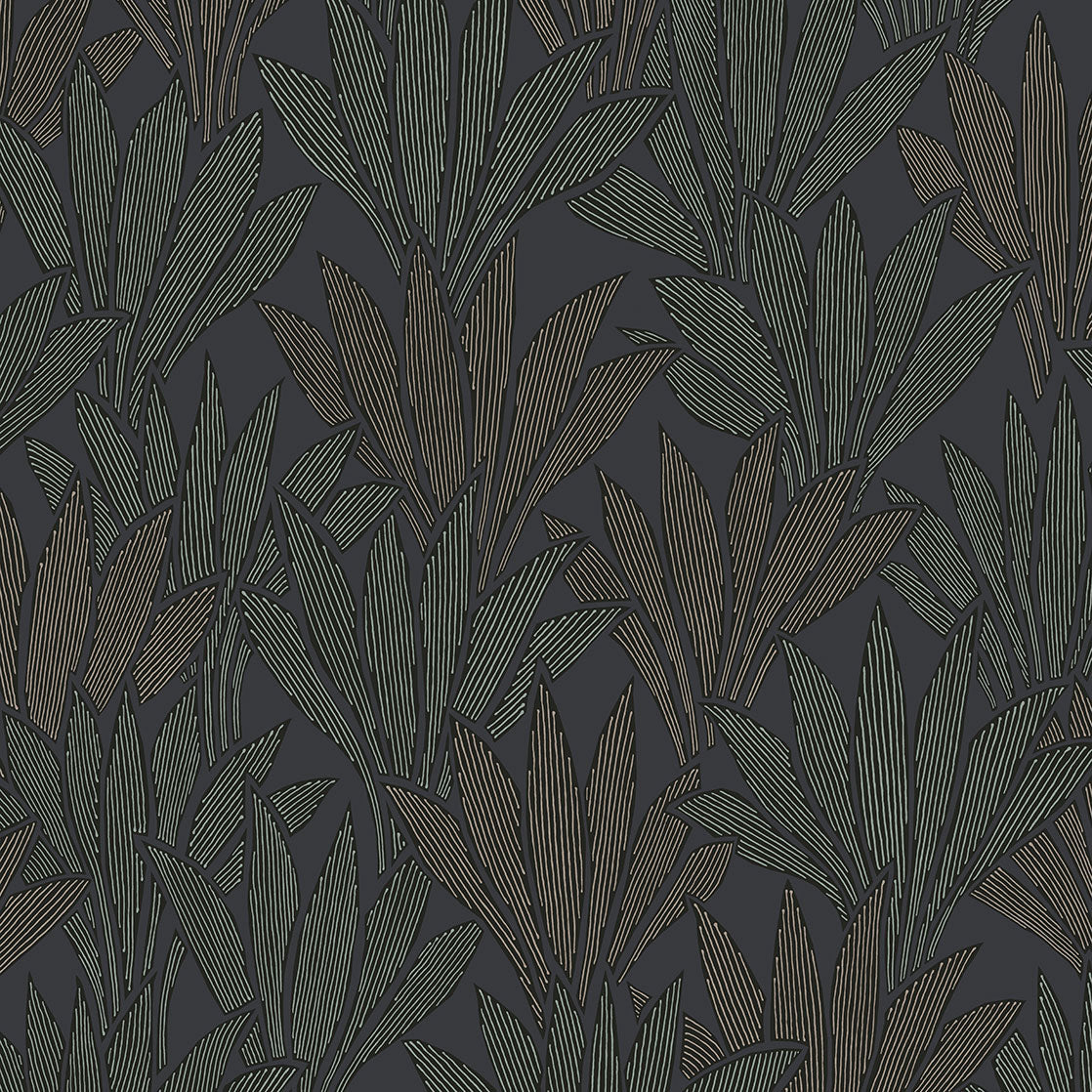 340153 Abstract Palm Dark Grey Blue Gilded Wallpaper by Eijffinger