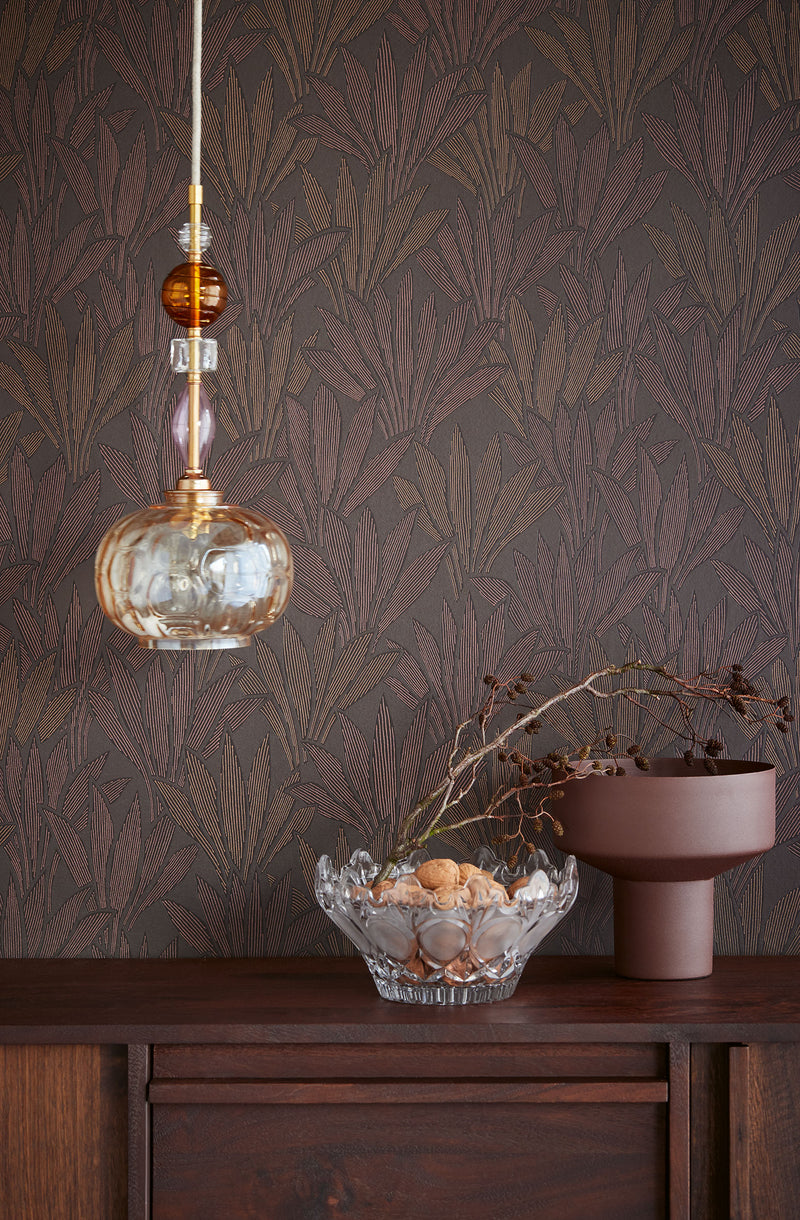 340155 Abstract Palm Red Brown Gilded Wallpaper by Eijffinger