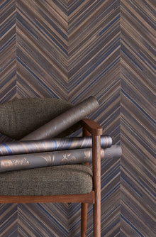340164 Herringbone Brown Blue Gilded Wallpaper by Eijffinger