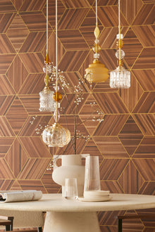 340181 Herringbone Geo Brown Taupe Gilded Mural by Eijffinger