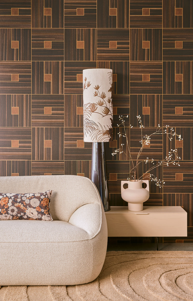340183 Geo Square Brown Gilded Mural by Eijffinger