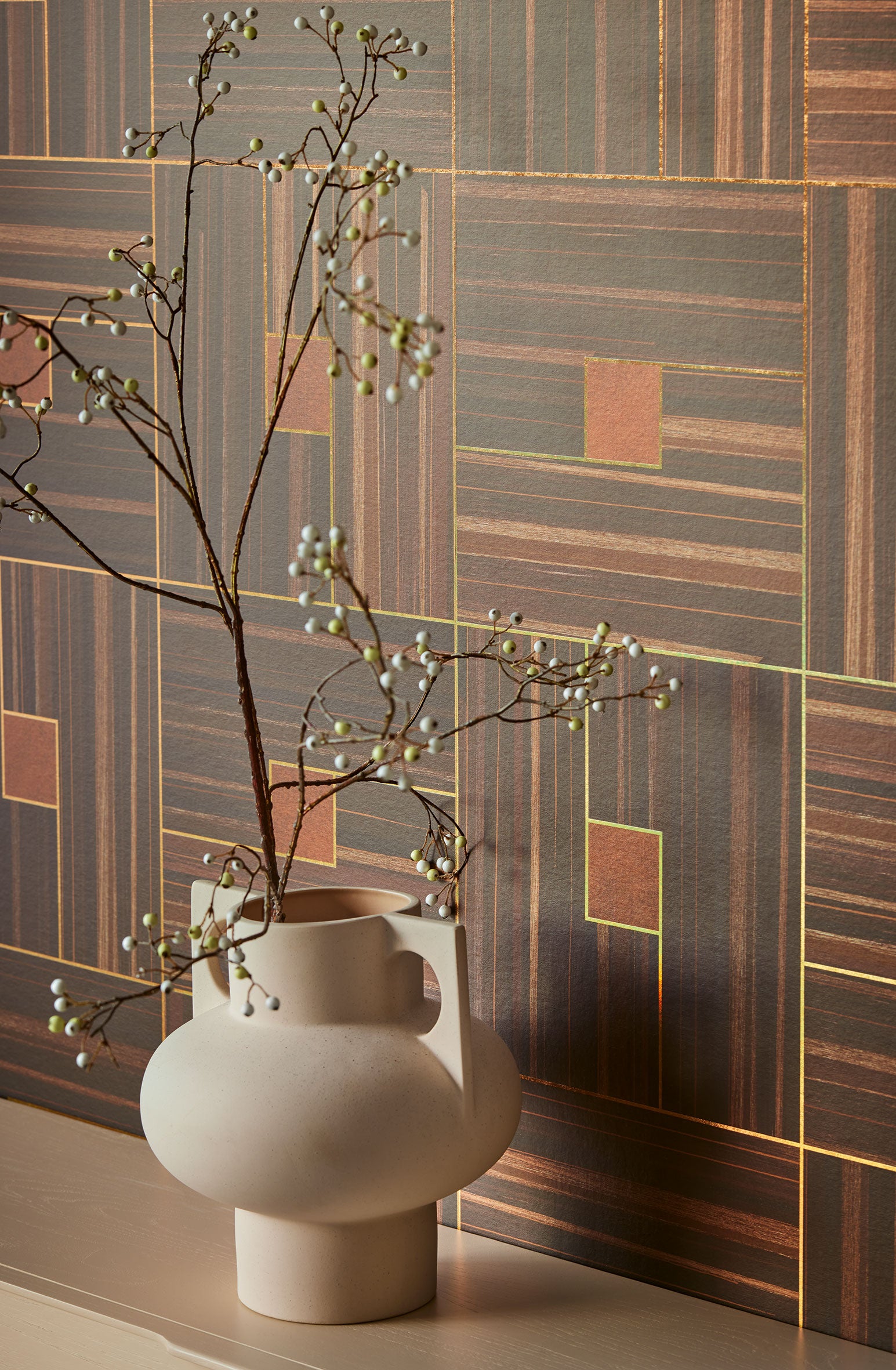 340183 Geo Square Brown Gilded Mural by Eijffinger