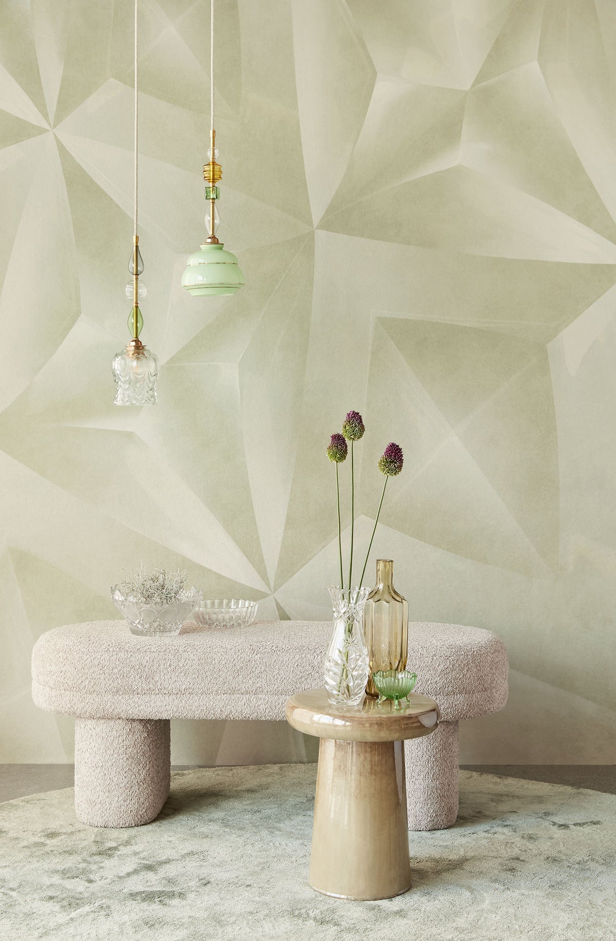 Geo Diamond Green Gilded Mural by Eijffinger