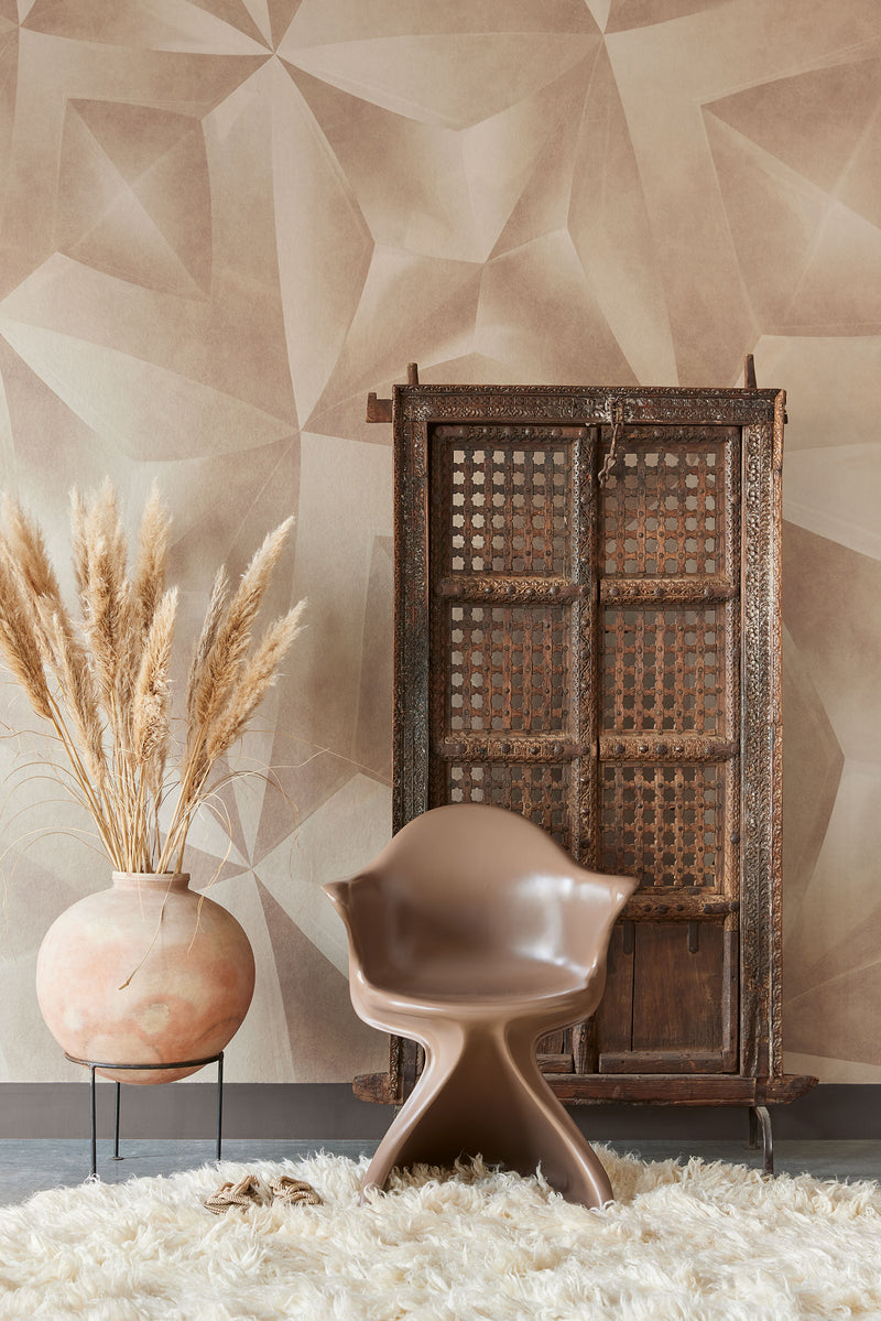 340189 Geo Diamond Brown Gilded Mural by Eijffinger