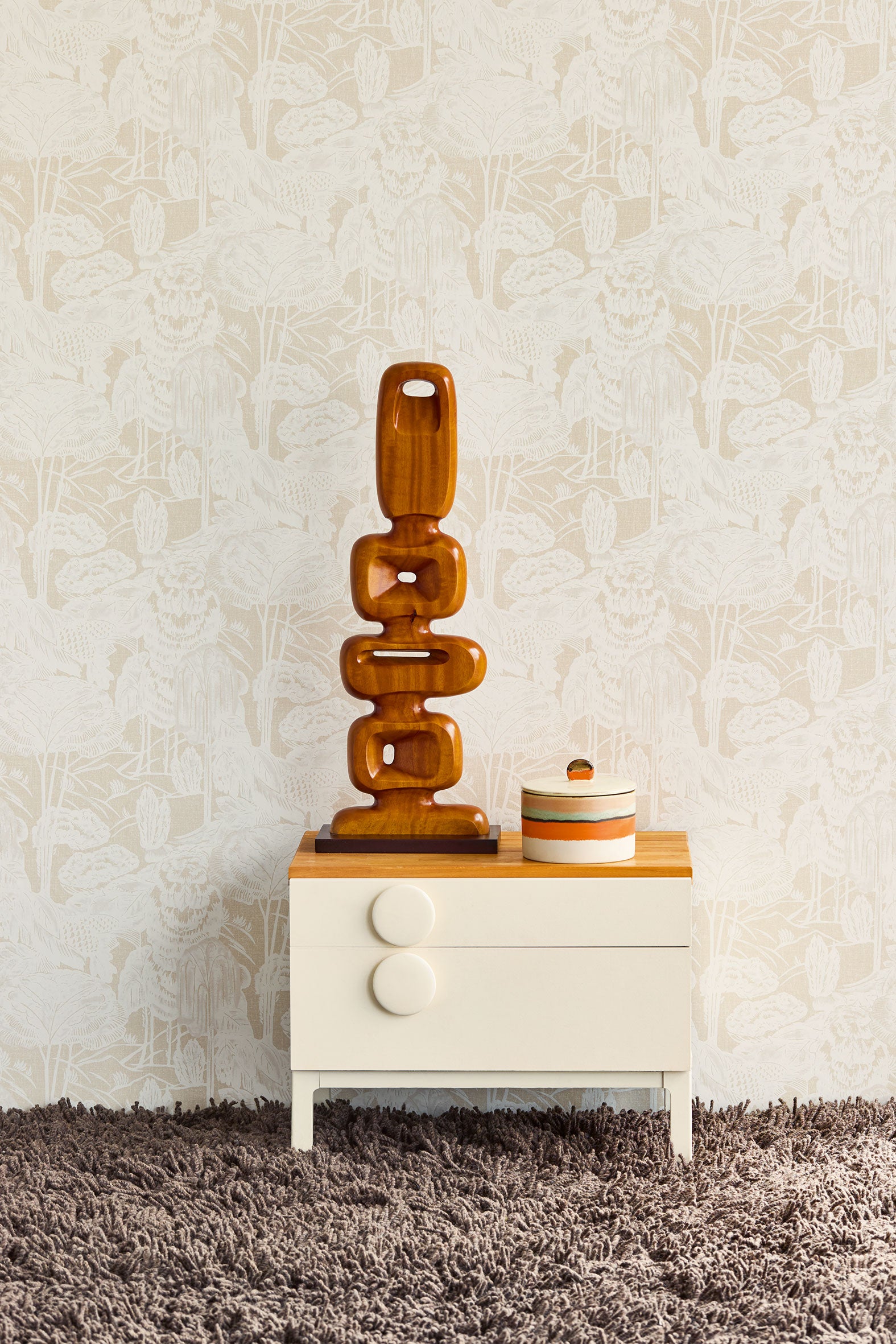 340540 Nostalgic Evergreen Cream Groovy Wallpaper by Eijffinger