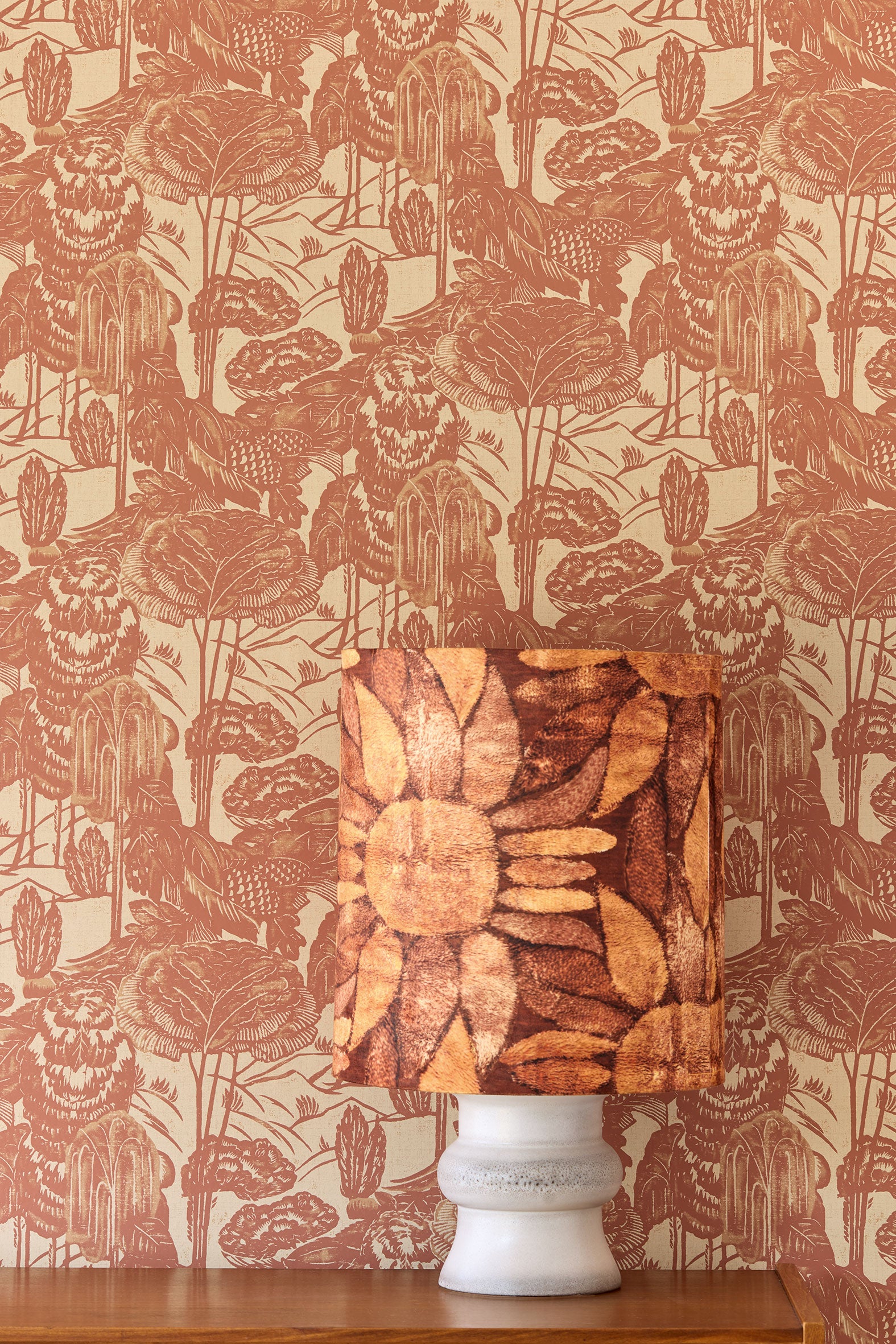 340543 Nostalgic Evergreen Terracotta Groovy Wallpaper by Eijffinger