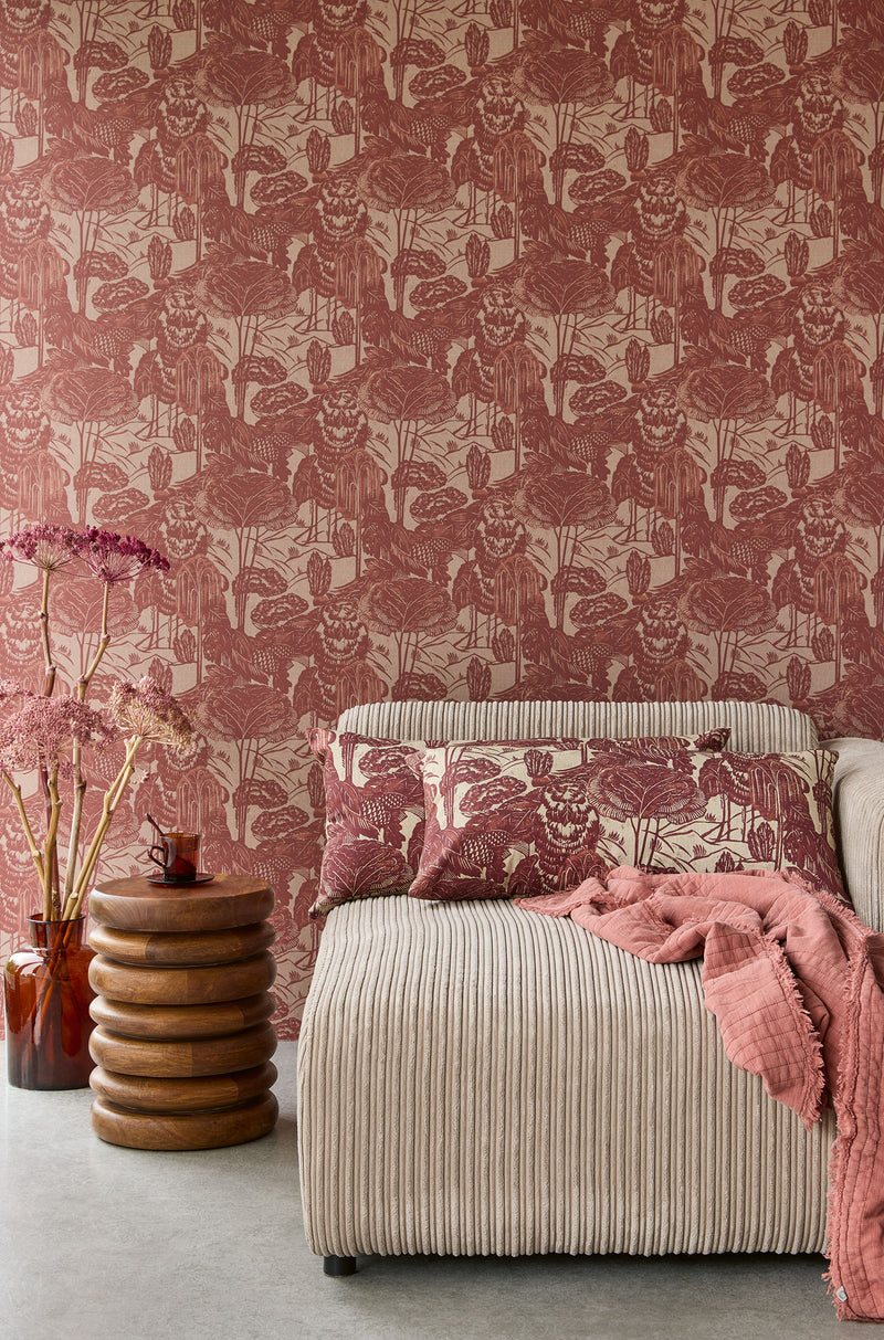 340544 Nostalgic Evergreen Red Groovy Wallpaper by Eijffinger
