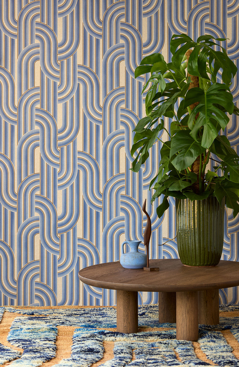 340565 Retro Arches Blue Groovy Wallpaper by Eijffinger