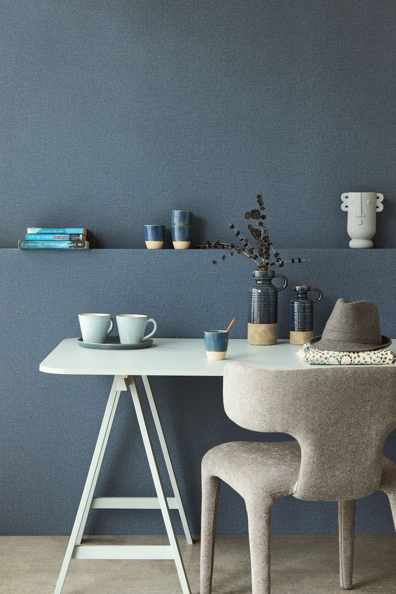 340642 Plain Texture Midnight Blue Linen Look Wallpaper by Eijffinger