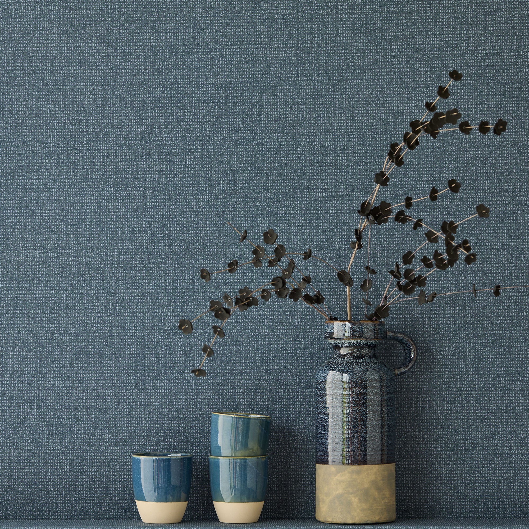 340642 Plain Texture Midnight Blue Linen Look Wallpaper by Eijffinger