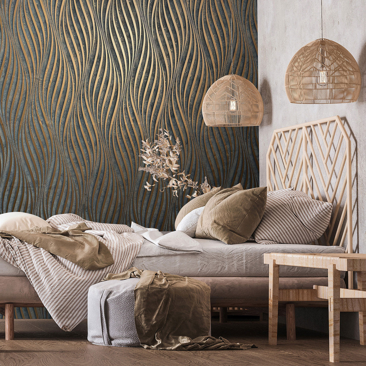 34263 Wave The New Design Book Black and Copper Wallpaper By Galerie