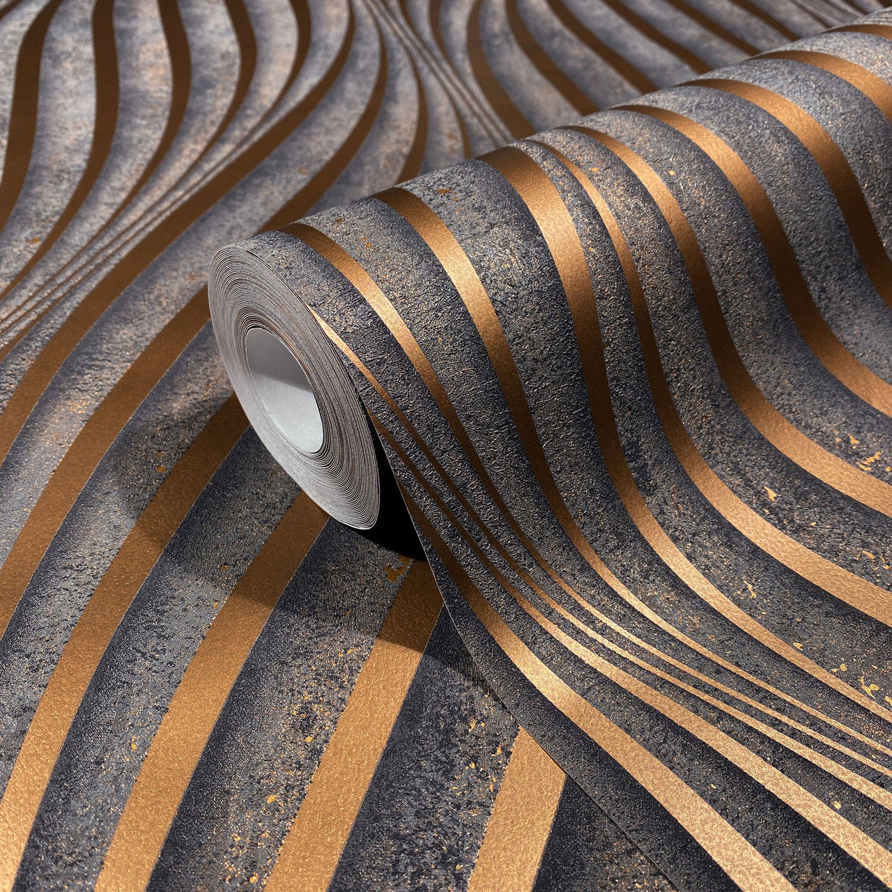 34263 Wave The New Design Book Black and Copper Wallpaper By Galerie