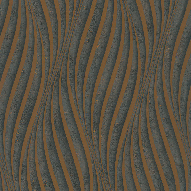 34263 Wave The New Design Book Black and Copper Wallpaper By Galerie