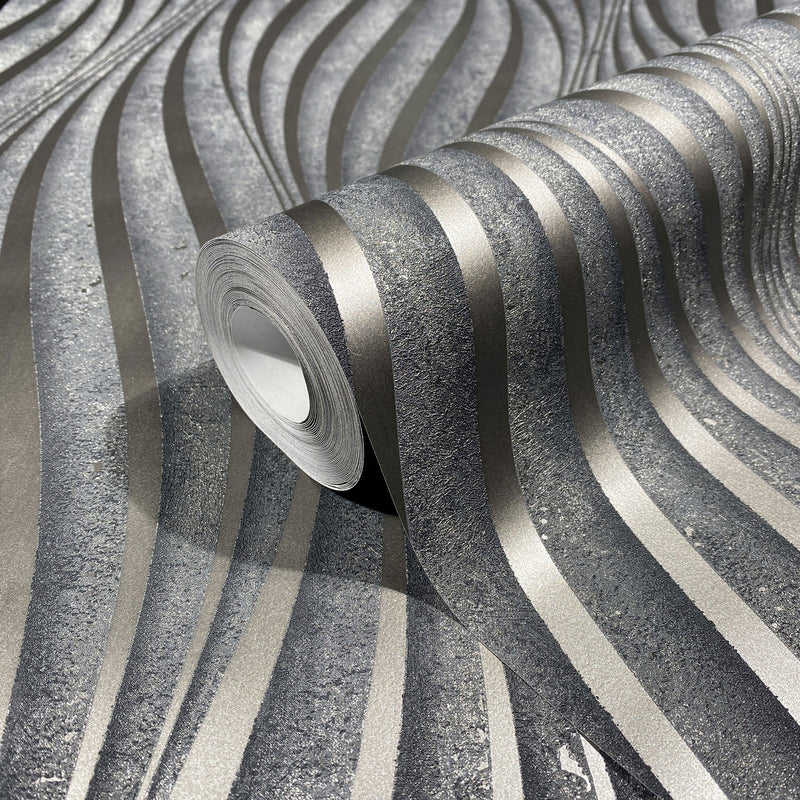34264 Wave The New Design Book Black and Silver Wallpaper By Galerie