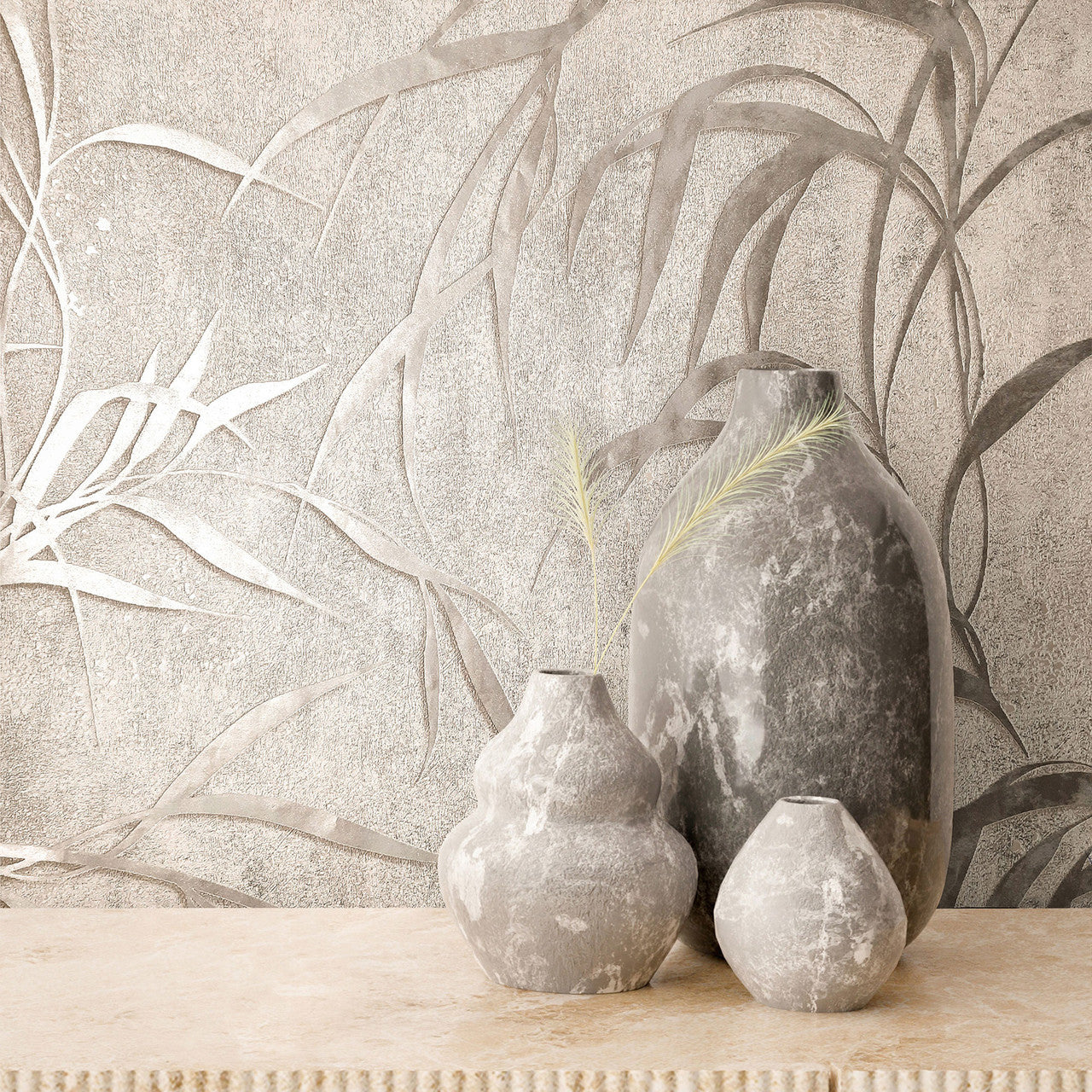 34286 Shimmer Leaf The New Design Book Warm Grey Wallpaper By Galerie