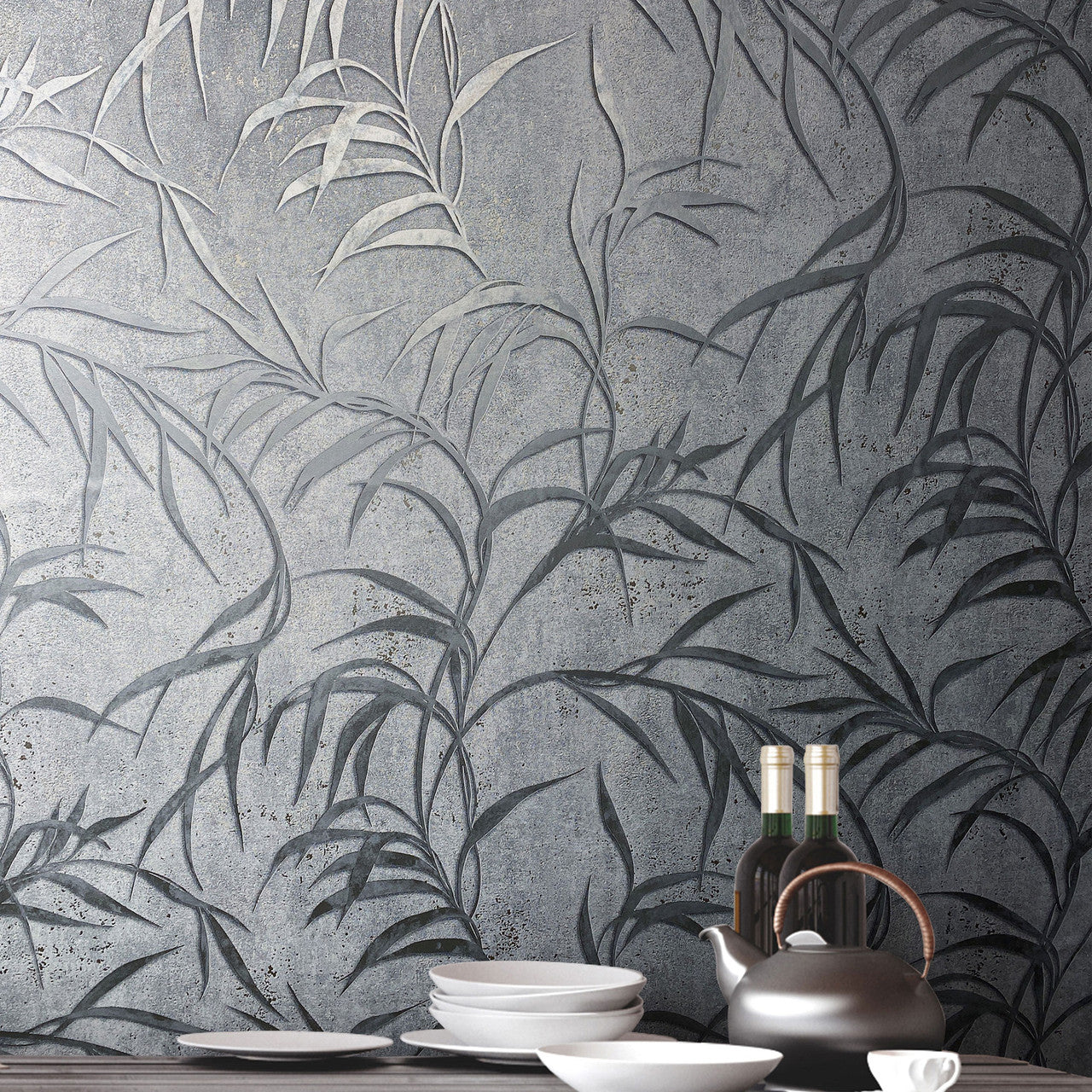 34287 Shimmer Leaf The New Design Book Grey and Silver Wallpaper By Galerie
