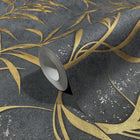 34289 Shimmer Leaf The New Design Book Black and Gold Wallpaper By Galerie