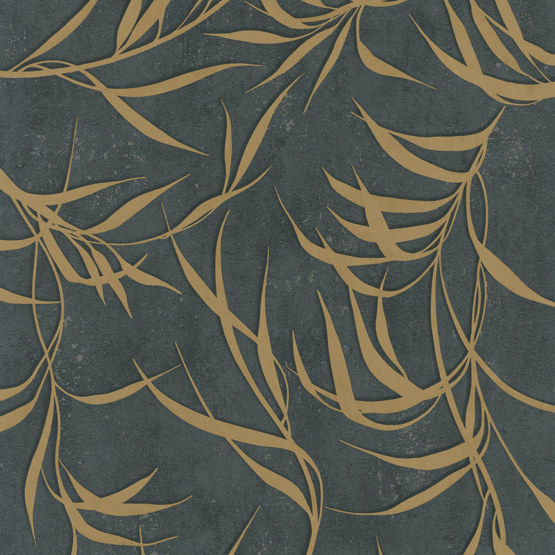 34289 Shimmer Leaf The New Design Book Black and Gold Wallpaper By Galerie