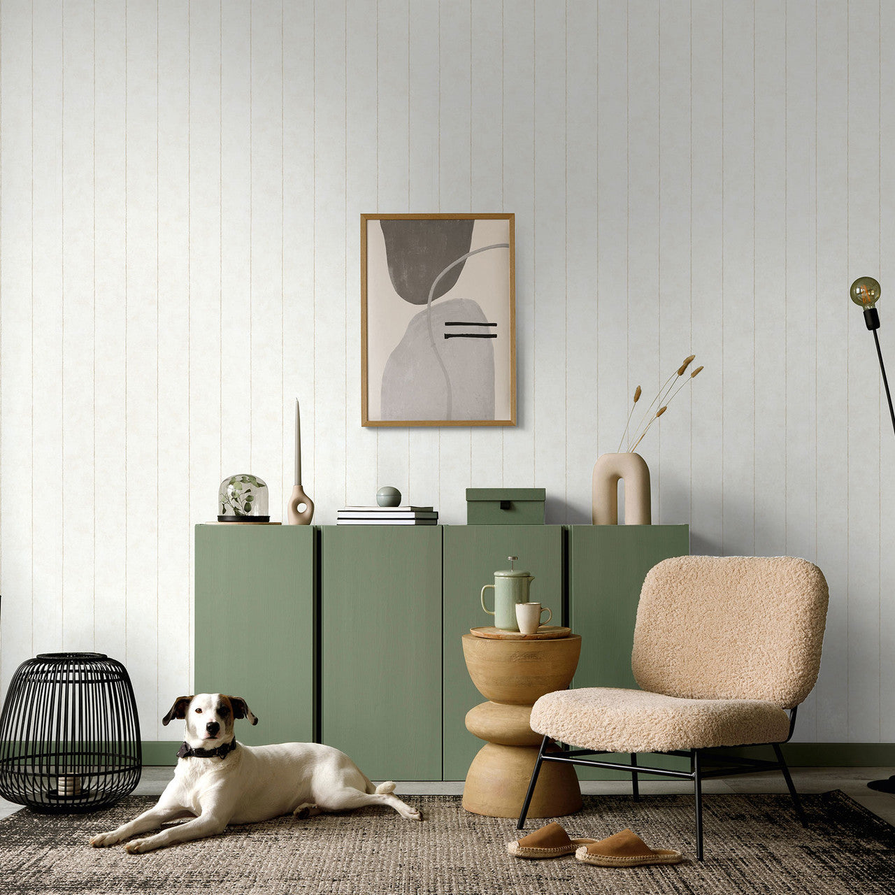 34402 Stripes Flora Beige Wallpaper By Galerie