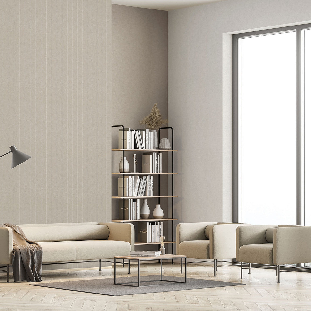 34406 Stripes Flora Grey Wallpaper By Galerie