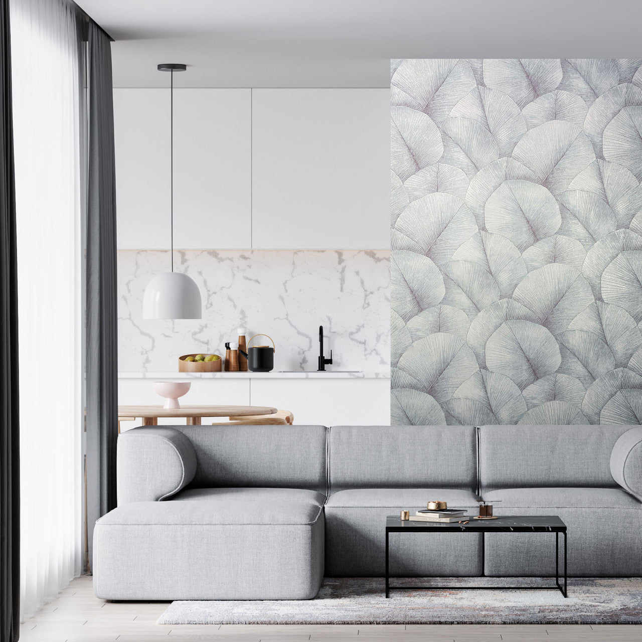 34512 Palm Leaf The New Design Book Grey and Blue Wallpaper By Galerie