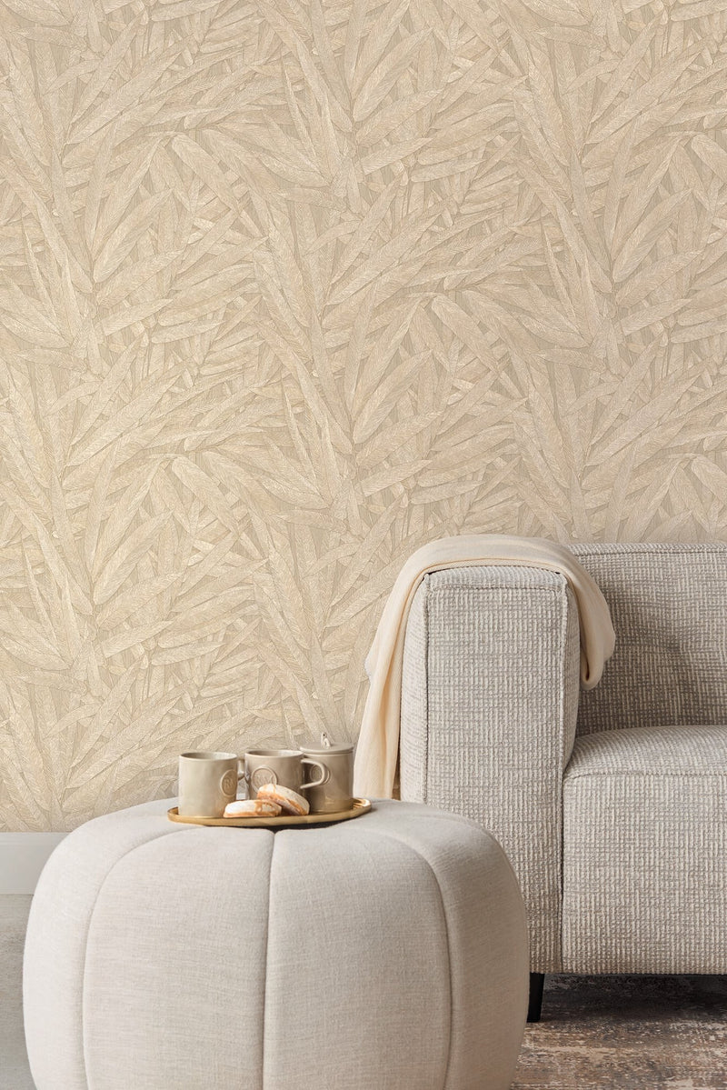 350540 Structured Leaves White/Cream Wallpaper by Eijffinger