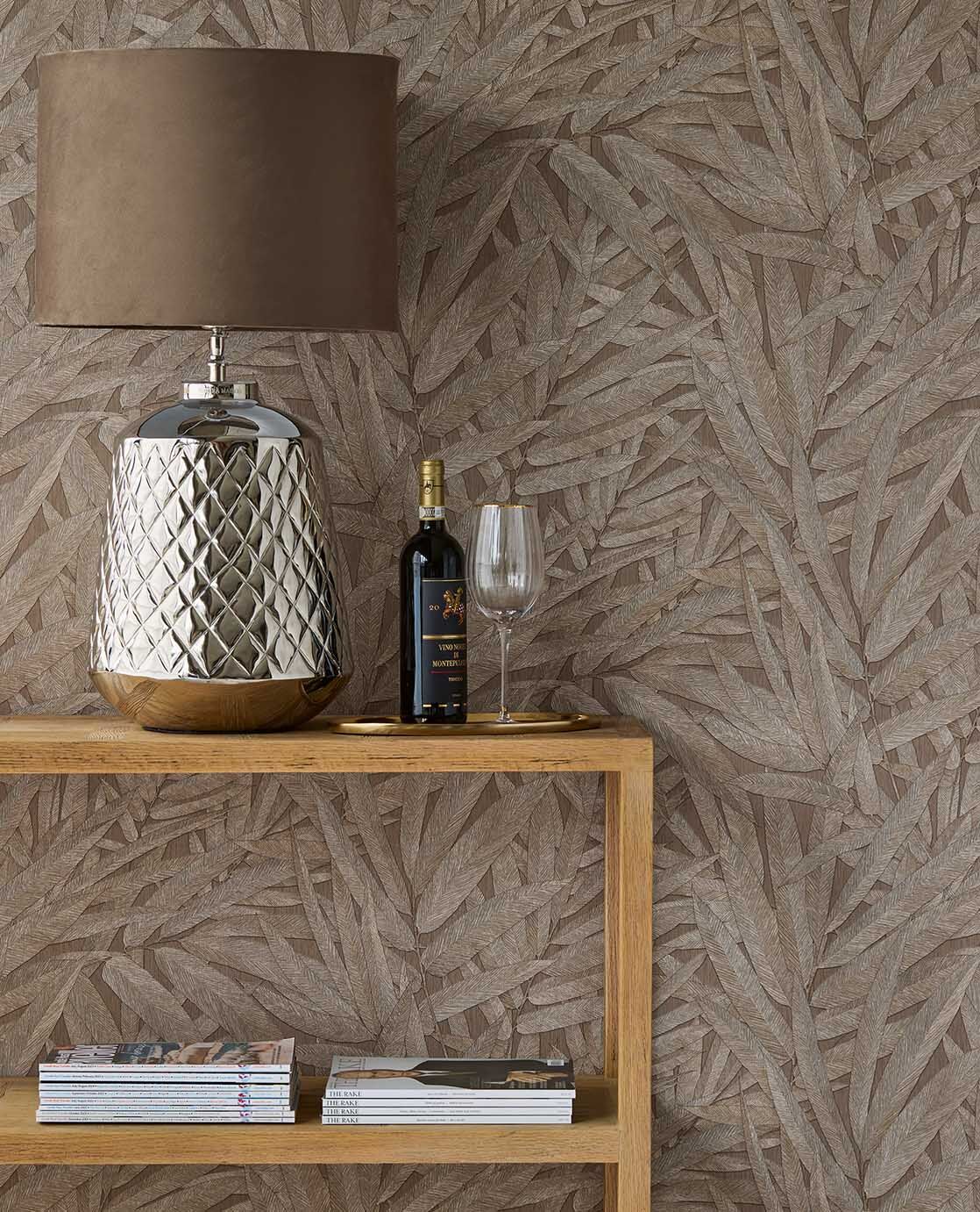 350542 Structured Leaves Brown/Taupe Wallpaper by Eijffinger
