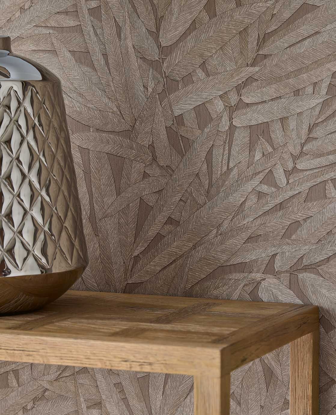 350542 Structured Leaves Brown/Taupe Wallpaper by Eijffinger