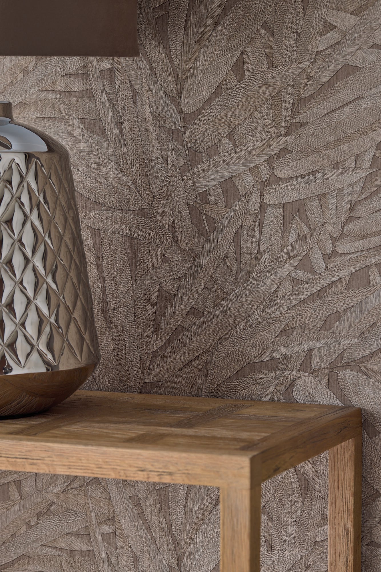 350542 Structured Leaves Brown/Taupe Wallpaper by Eijffinger