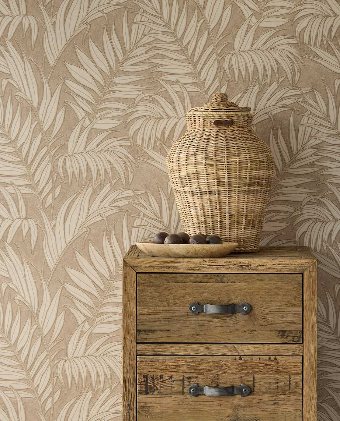 350553 Stringed Leaves Beige/Sand Wallpaper by Eijffinger