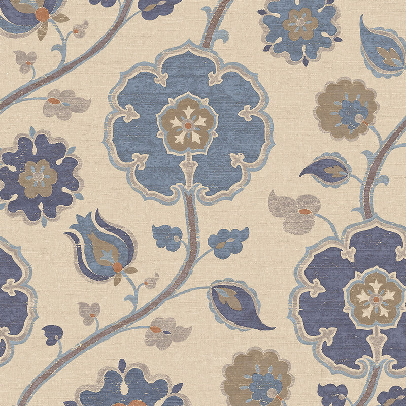 350610 Flowers Blue Amber Wallpaper by Eijffinger