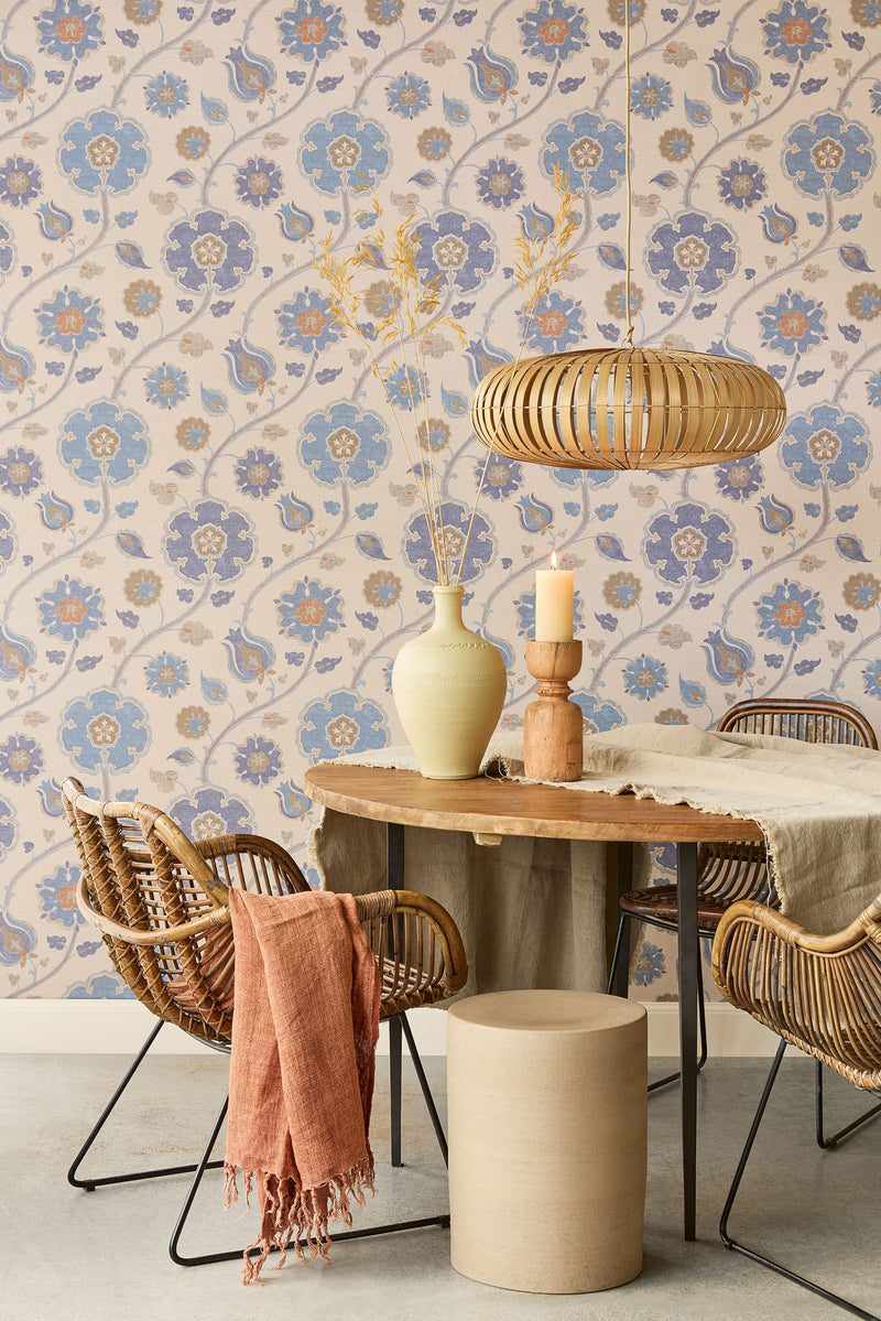 350610 Flowers Blue Amber Wallpaper by Eijffinger