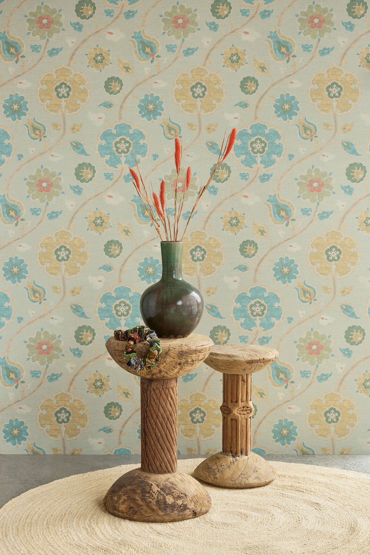 350615 Flowers Blue/Green Amber Wallpaper by Eijffinger