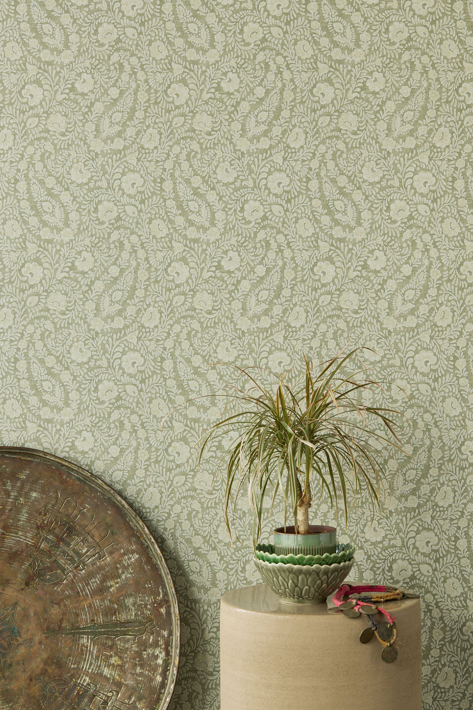 350655 Paisley Patches Sage Amber Wallpaper by Eijffinger