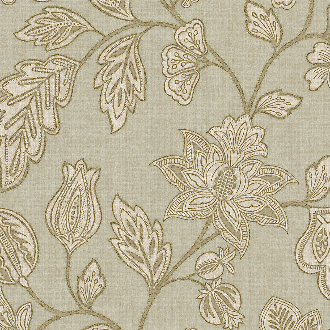 350663 Ikat Flower Trail Thyme Amber Wallpaper by Eijffinger